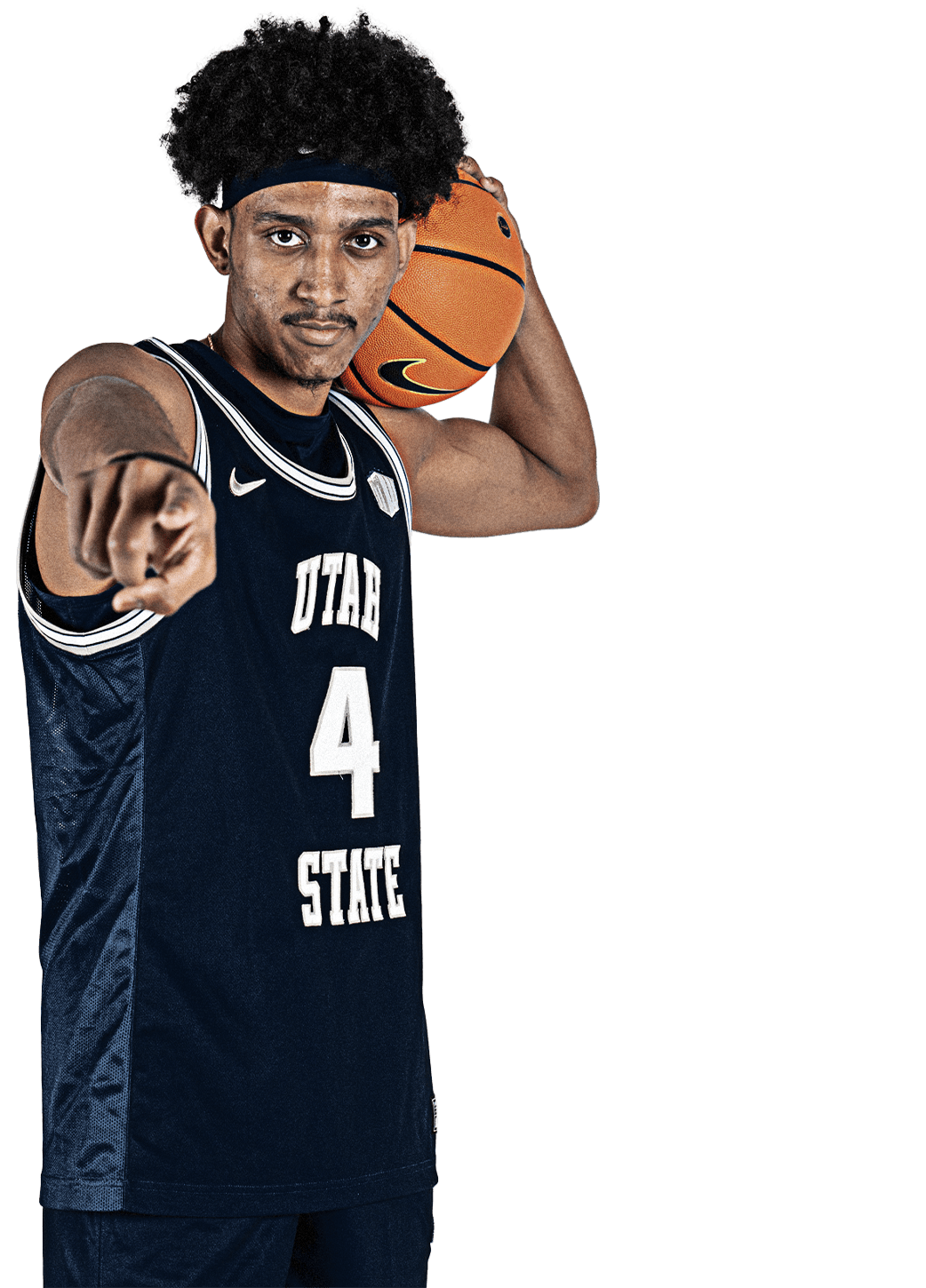 Men's basketball player posing in his jersey