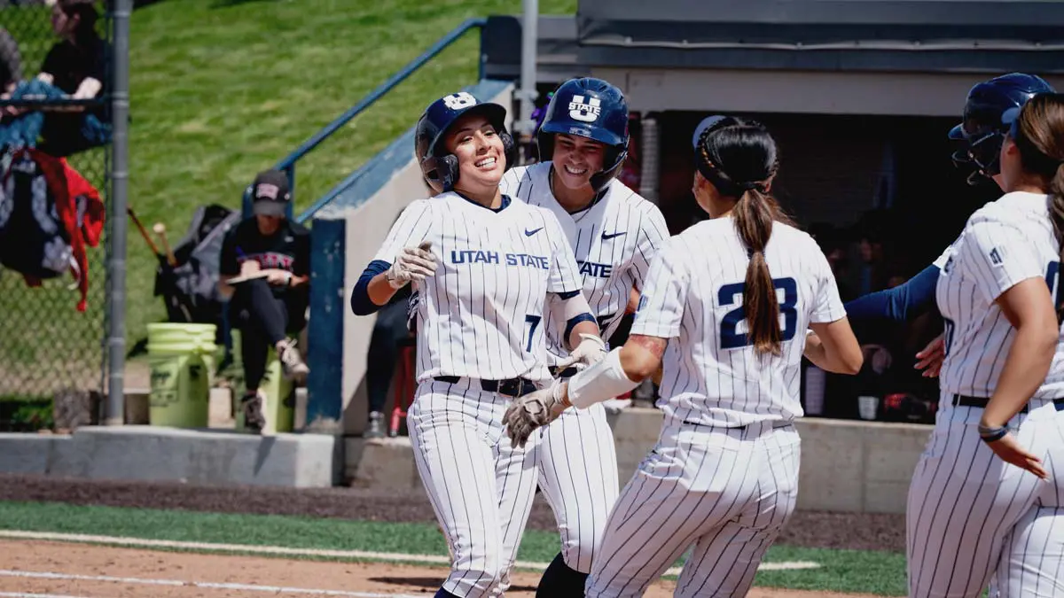 Softball celebration after a home run